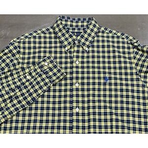 Polo Ralph Lauren Men's Large Yellow and Blue Plaid Cotton Button Down Shirt